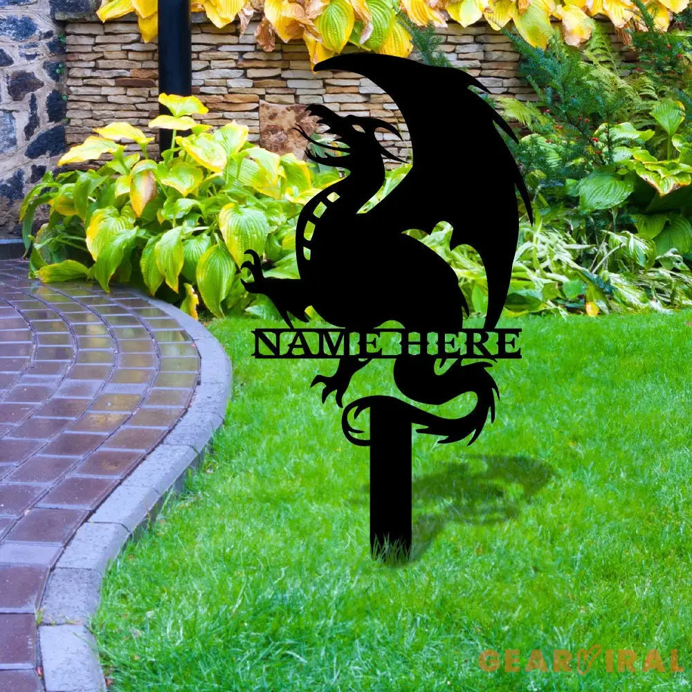 Dragon Security Custom Metal Stake - Dragon Garden Decor - Personalize Dragon Garden Metal Sign - Dragon Garden Yard