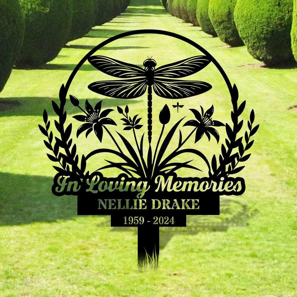 Dragonfly Remembering Plaque with Stake, Personalized Metal Garden Marker, Memorial Metal Sign, Sympathy Gift, Grave Marker, Memorial Stake