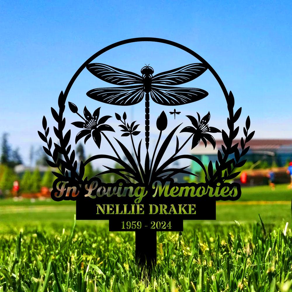 Dragonfly Remembering Plaque with Stake, Personalized Metal Garden Marker, Memorial Metal Sign, Sympathy Gift, Grave Marker, Memorial Stake