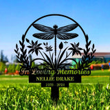 Dragonfly Remembering Plaque with Stake, Personalized Metal Garden Marker, Memorial Metal Sign, Sympathy Gift, Grave Marker, Memorial Stake