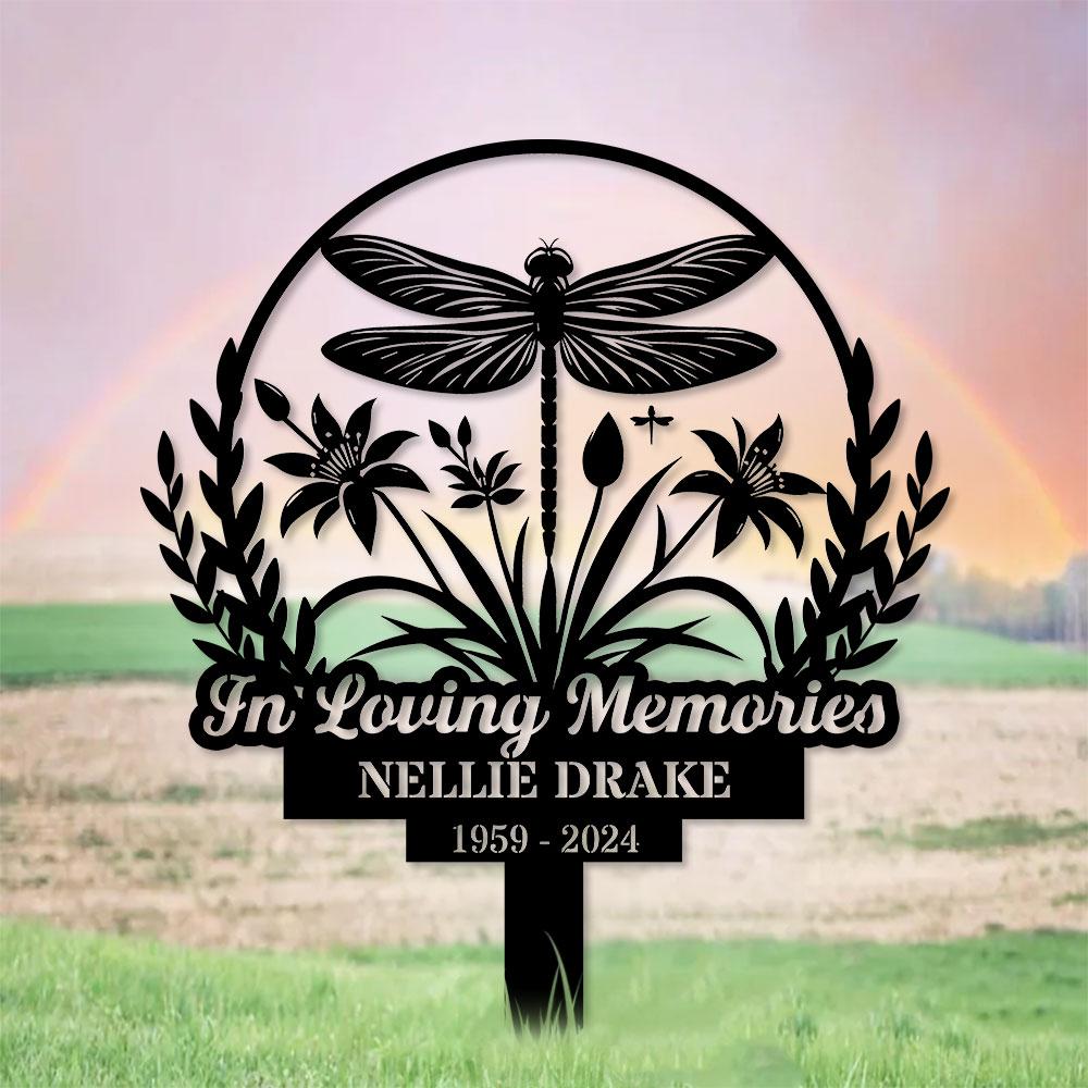 Dragonfly Remembering Plaque with Stake, Personalized Metal Garden Marker, Memorial Metal Sign, Sympathy Gift, Grave Marker, Memorial Stake