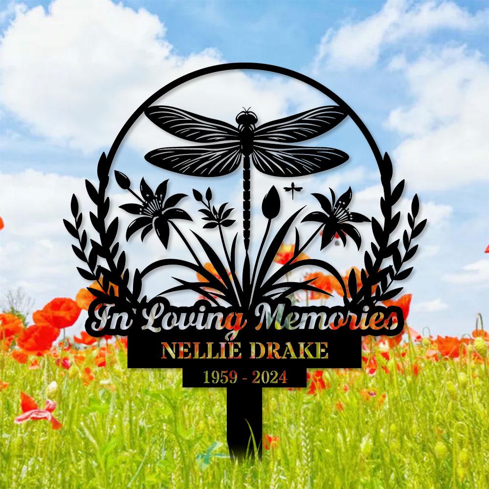 Dragonfly Remembering Plaque with Stake, Personalized Metal Garden Marker, Memorial Metal Sign, Sympathy Gift, Grave Marker, Memorial Stake