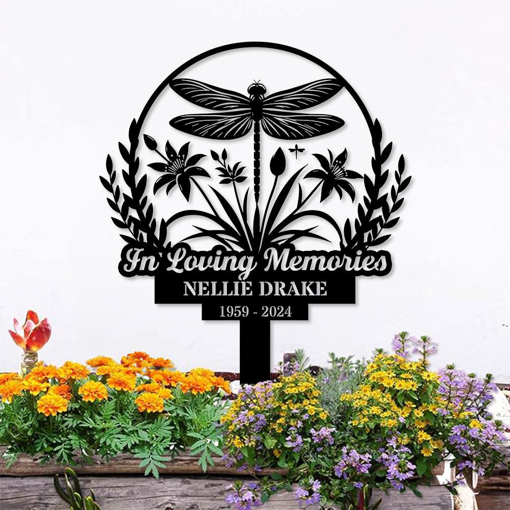 Dragonfly Remembering Plaque with Stake, Personalized Metal Garden Marker, Memorial Metal Sign, Sympathy Gift, Grave Marker, Memorial Stake
