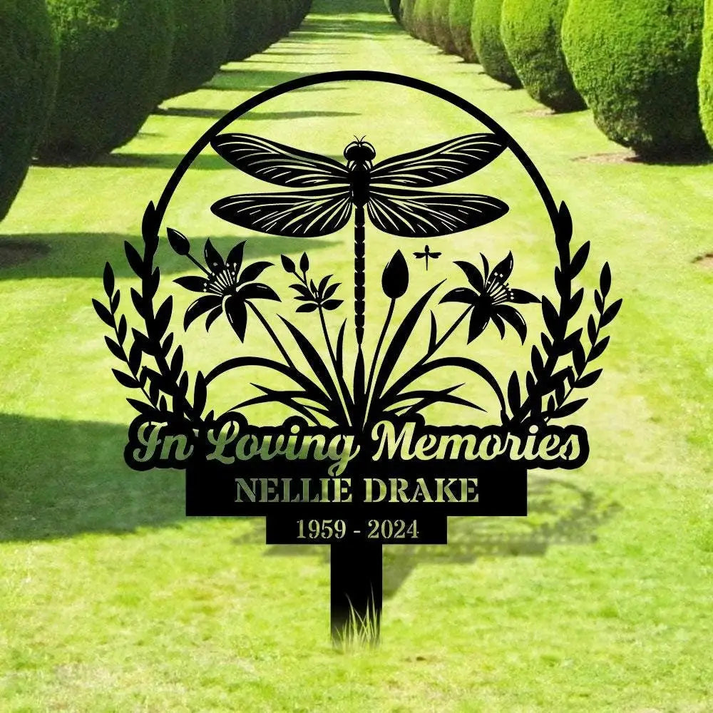 Dragonfly Remembering Plaque with Stake Personalized Metal Garden Marker Memorial Metal Sign Sympathy Gift Grave Marker