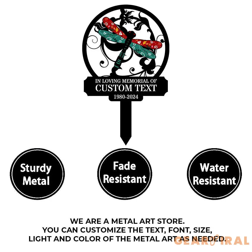 Dragonfly Remembering Plaque with Stake Personalized Metal Garden Marker Memorial Metal Sign Sympathy Gift Grave Marker