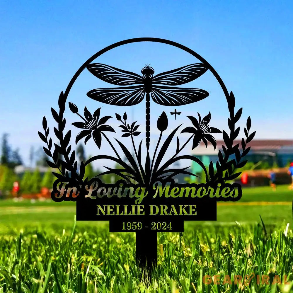Dragonfly Remembering Plaque with Stake Personalized Metal Garden Marker Memorial Metal Sign Sympathy Gift Grave Marker