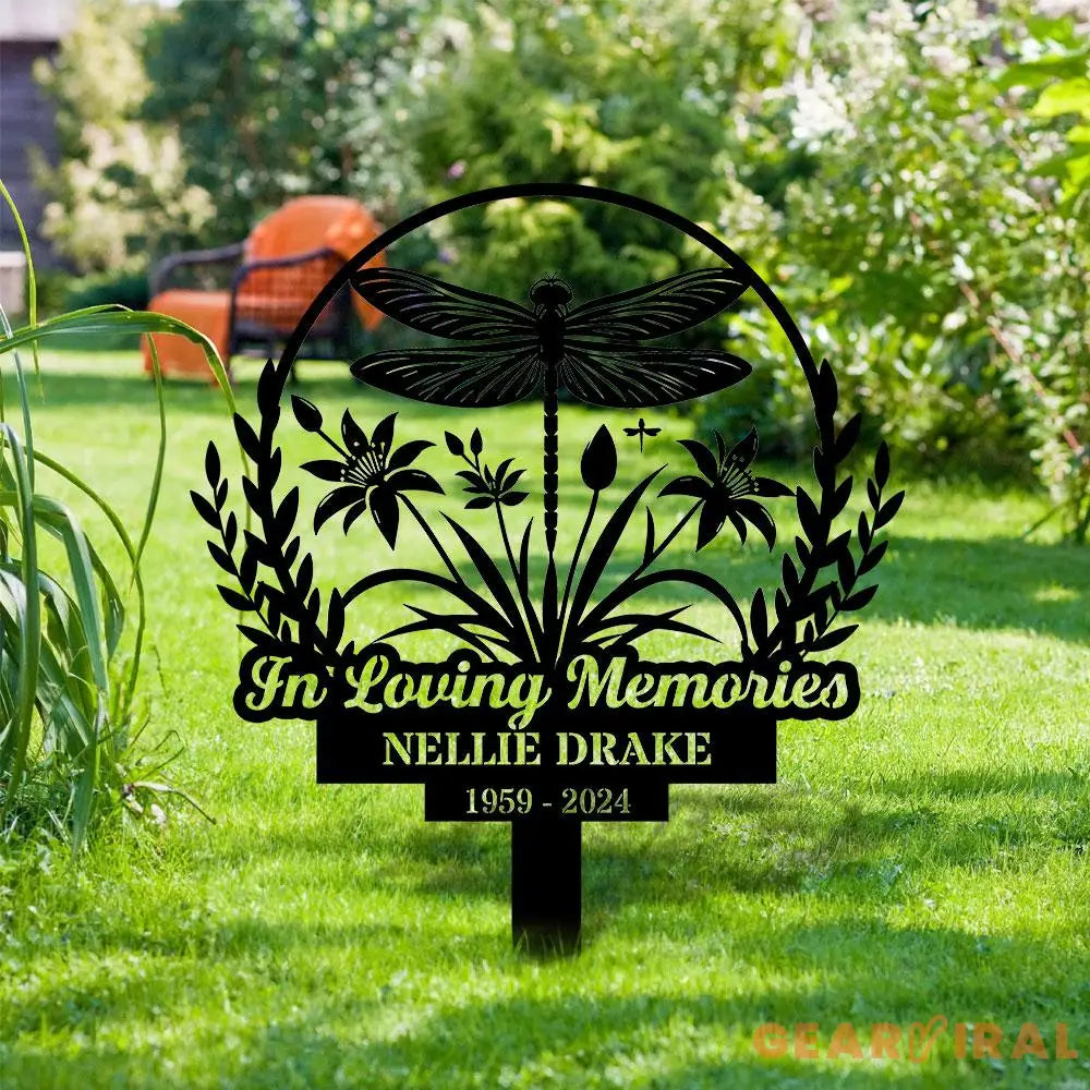 Dragonfly Remembering Plaque with Stake Personalized Metal Garden Marker Memorial Metal Sign Sympathy Gift Grave Marker