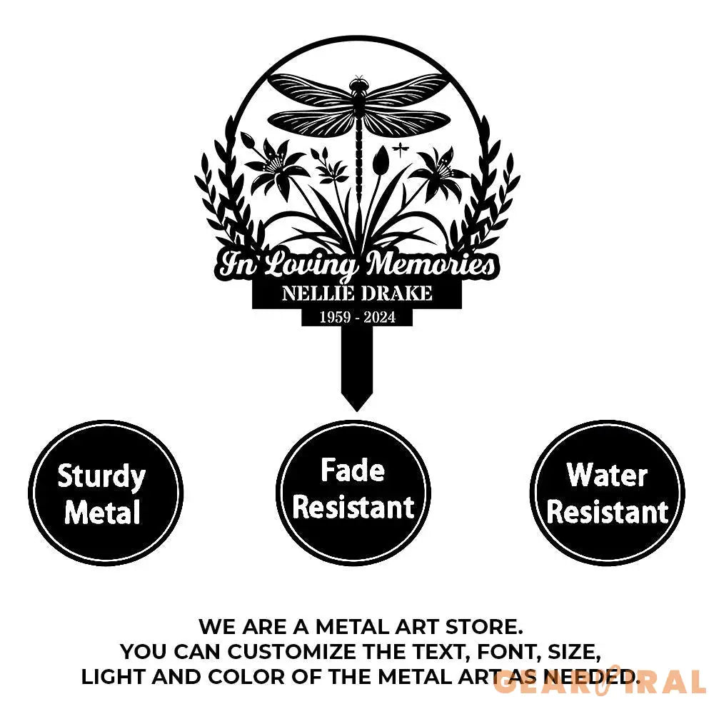 Dragonfly Remembering Plaque with Stake Personalized Metal Garden Marker Memorial Metal Sign Sympathy Gift Grave Marker