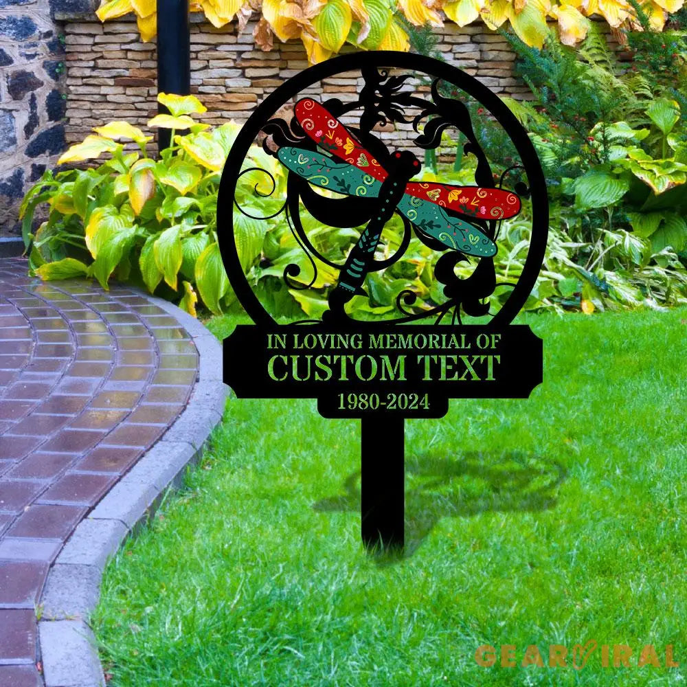 Dragonfly Remembering Plaque with Stake Personalized Metal Garden Marker Memorial Metal Sign Sympathy Gift Grave Marker