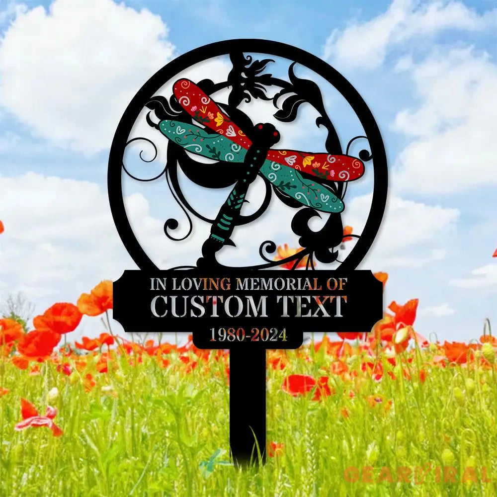 Dragonfly Remembering Plaque with Stake Personalized Metal Garden Marker Memorial Metal Sign Sympathy Gift Grave Marker