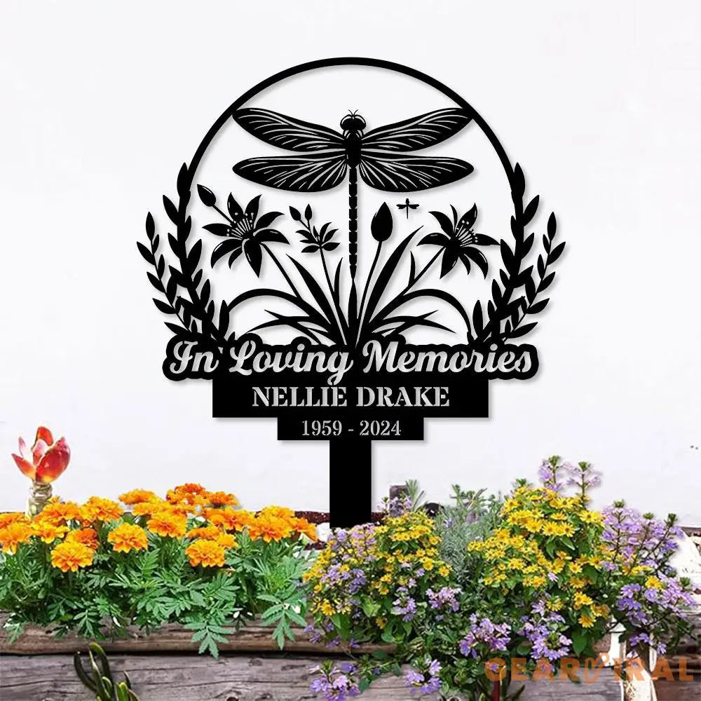 Dragonfly Remembering Plaque with Stake Personalized Metal Garden Marker Memorial Metal Sign Sympathy Gift Grave Marker