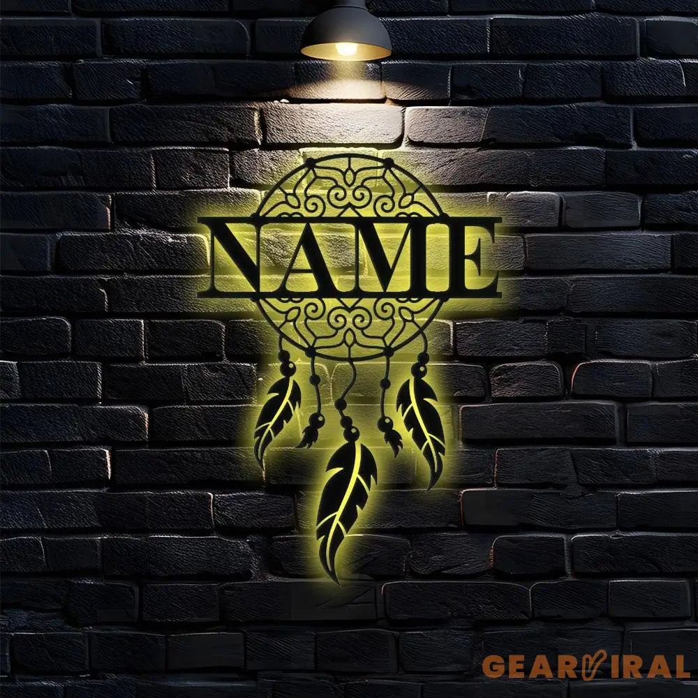 Dream Catcher Name Metal Sign with LED Lights Personalized Family Name Metal Sign Family Wall Decor Personalized Wall