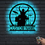 Drummer Metal Wall Art With Led Lights - Custom Drummer Name Sign - Personalized Drummer Decoration - Home Decor | GearViral