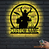 Drummer Metal Wall Art With Led Lights - Custom Drummer Name Sign - Personalized Drummer Decoration - Home Decor