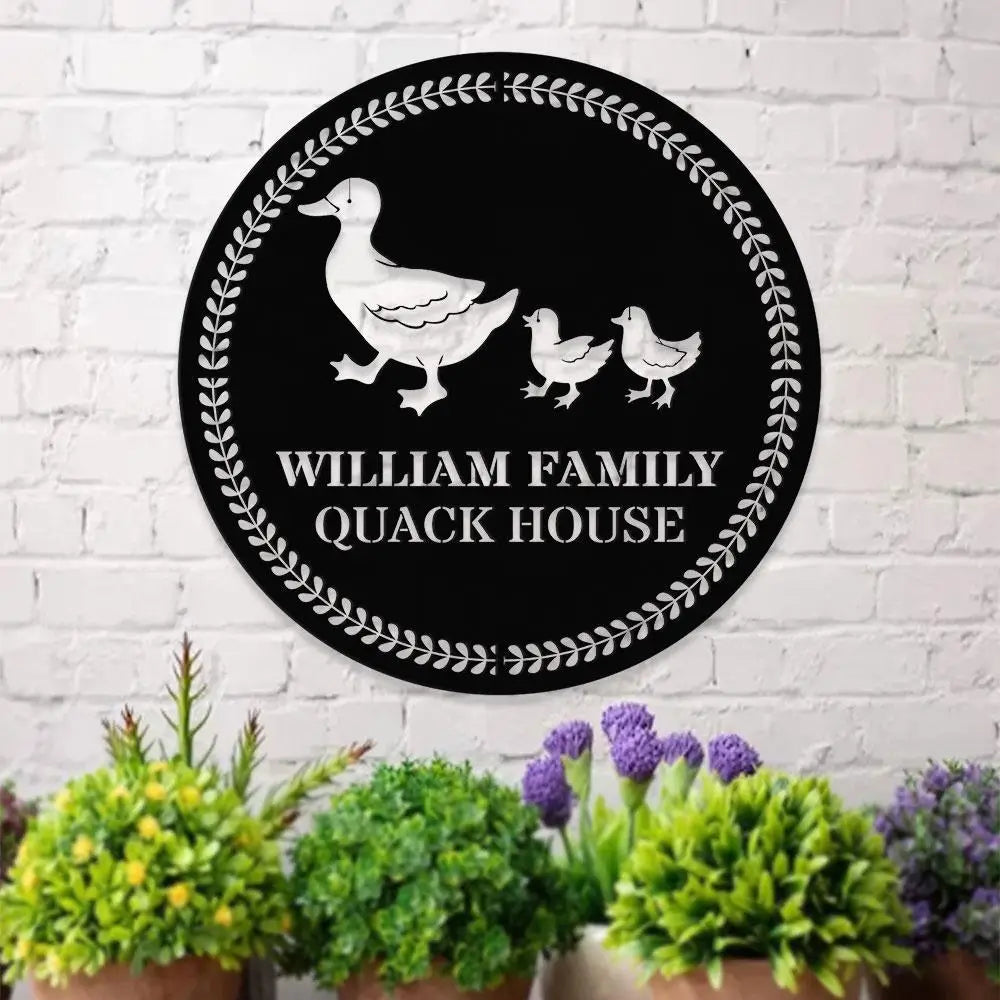 Duck House Name Farm Metal Sign - Duck Wall Art Decor - Personalize Farm Home Sign - Metal Farm Family Name - Garden