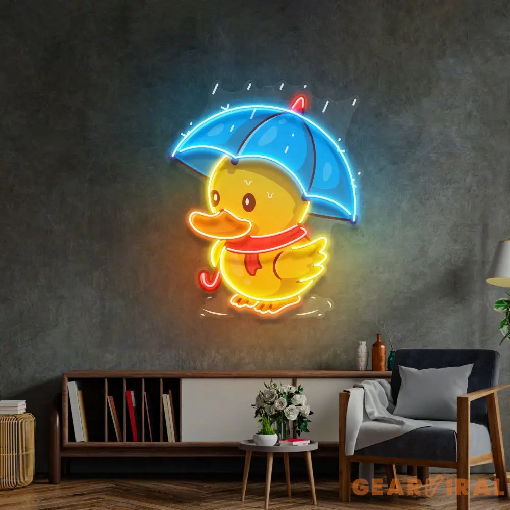 Duck Walking Under Rain LED Neon Sign Light Pop Art