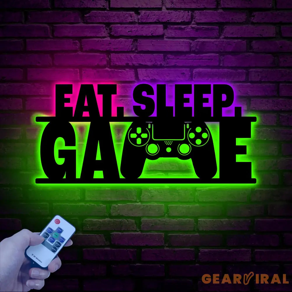Eat Sleep Game LED Metal Sign Video Game Controller Wall Art Gamer Room Decor Gaming Decor for Home Gift for Boyfriend