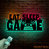 Eat Sleep Game LED Metal Sign Video Game Controller Wall Art Gamer Room Decor Gaming Decor for Home Gift for Boyfriend