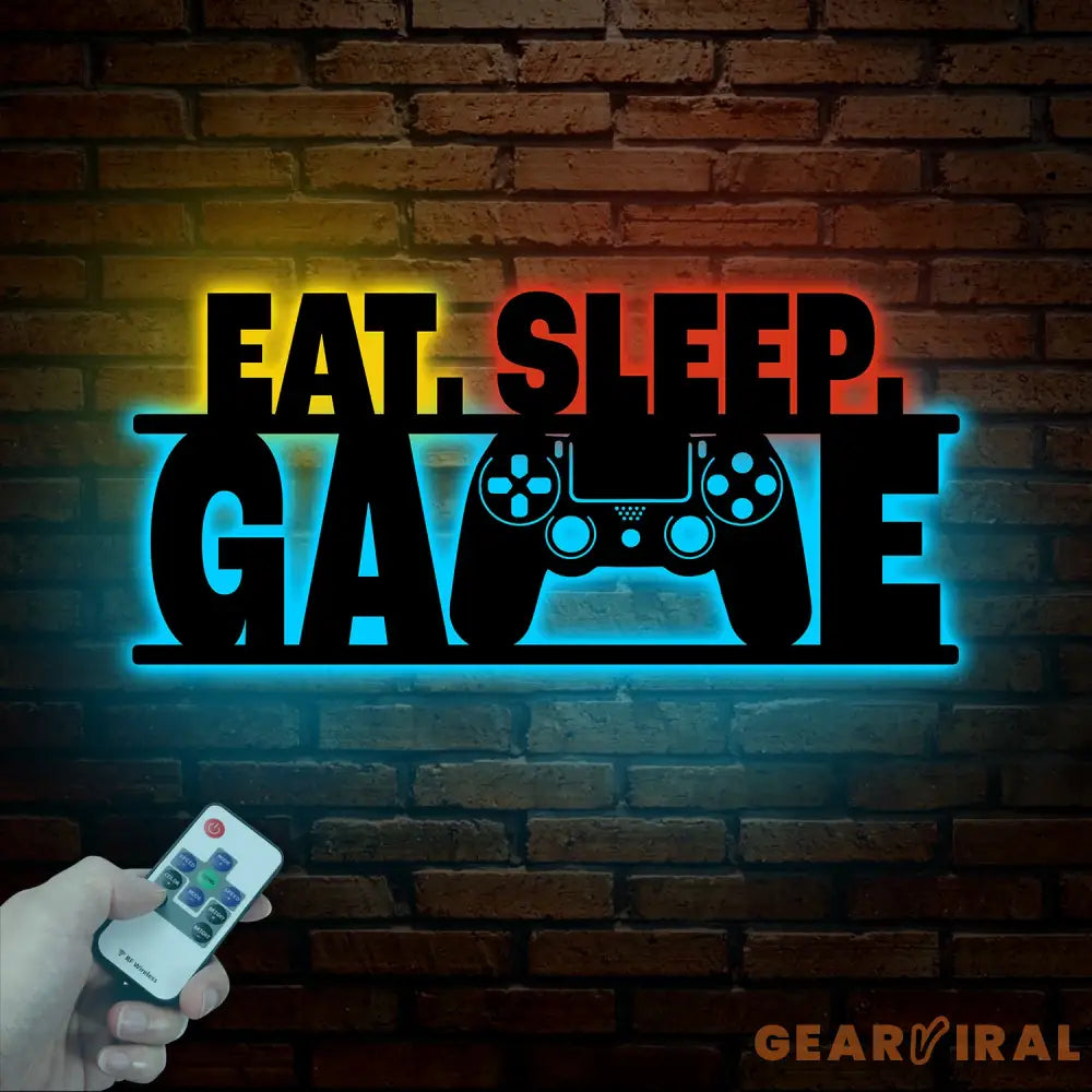 Eat Sleep Game LED Metal Sign Video Game Controller Wall Art Gamer Room Decor Gaming Decor for Home Gift for Boyfriend