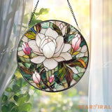 Elegant Magnolia Blossom Stained Glass Suncatcher White and Pink Flower Window Panel Floral Garden Hanging Gift for Her