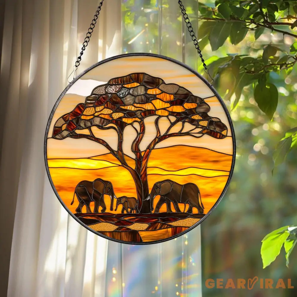 Elephant Mama and Baby Glass Suncatcher Motherhood Window Art Gift for Mom Garden or House Decor Elephant Family