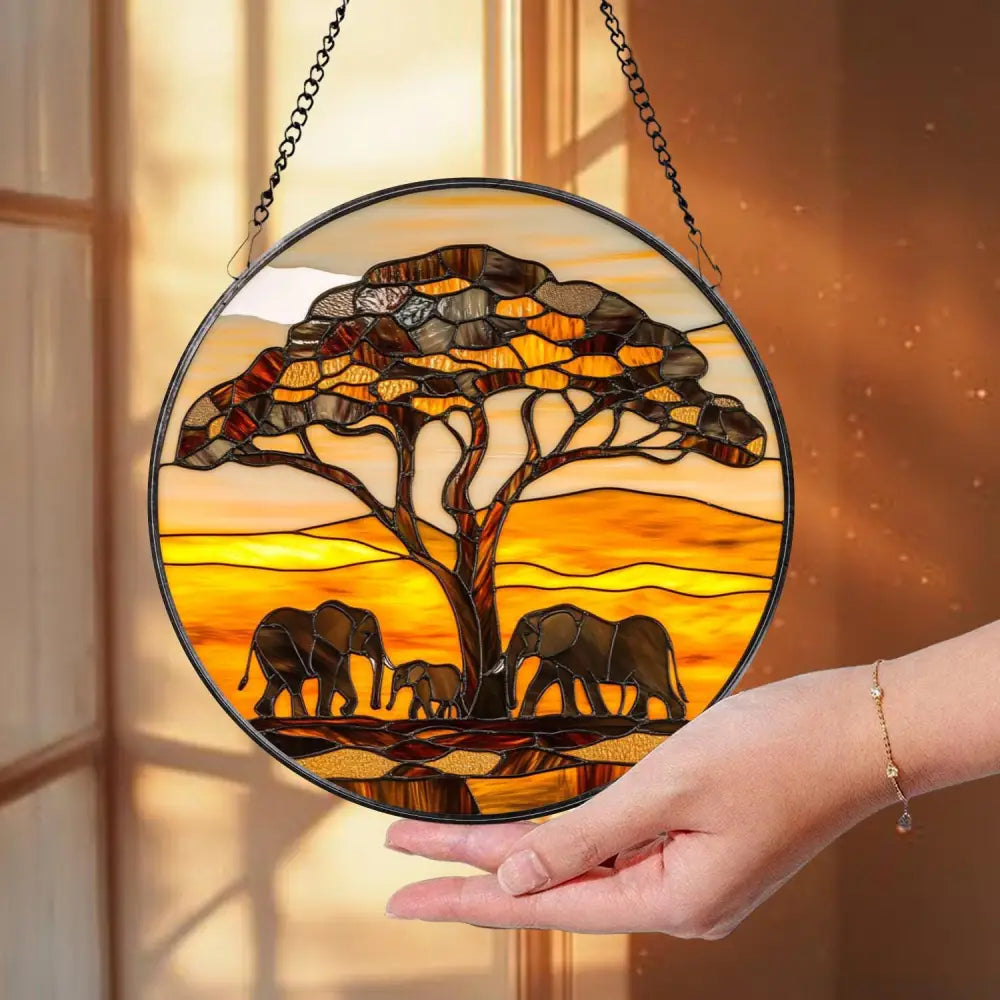 Elephant Mama and Baby Glass Suncatcher Motherhood Window Art Gift for Mom Garden or House Decor Elephant Family