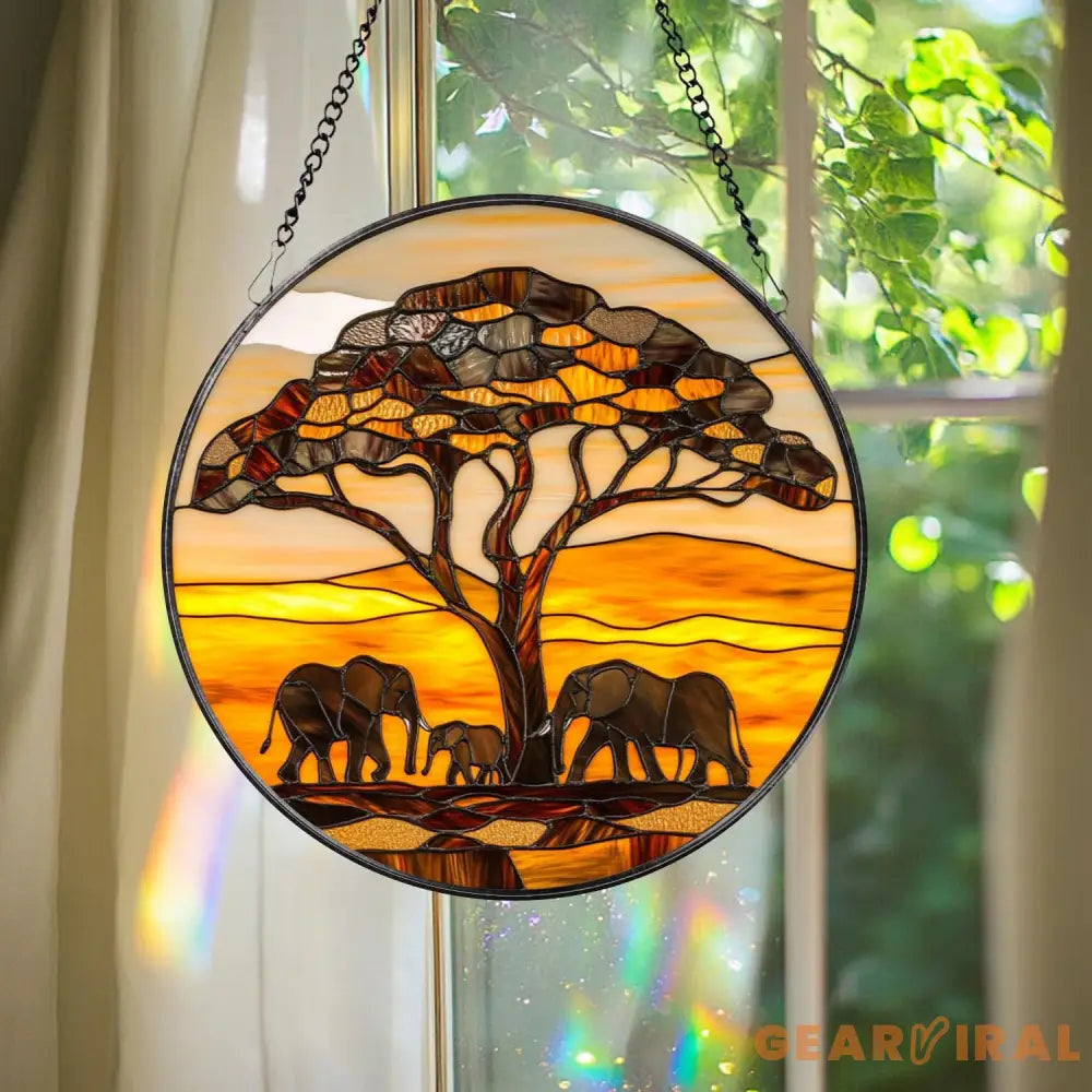 Elephant Mama and Baby Glass Suncatcher Motherhood Window Art Gift for Mom Garden or House Decor Elephant Family