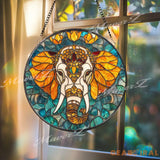 Elephant Stained Glass Suncatcher Mandala Elephant Decor Boho Jungle Animal Glass Art Safari Window Hanging Gift for
