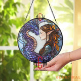 Elf and Dragon Stained Glass Suncatcher Fantasy Window Hanging Mystic Bond Glass Art Purple Dragon Decor Magical Gift