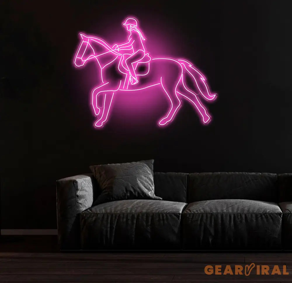Equestrian Neon Sign Girl Riding Horse LED Light Custom Horse Rider Neon Wall Art Jockey Rodeo Room Decor Equestrian