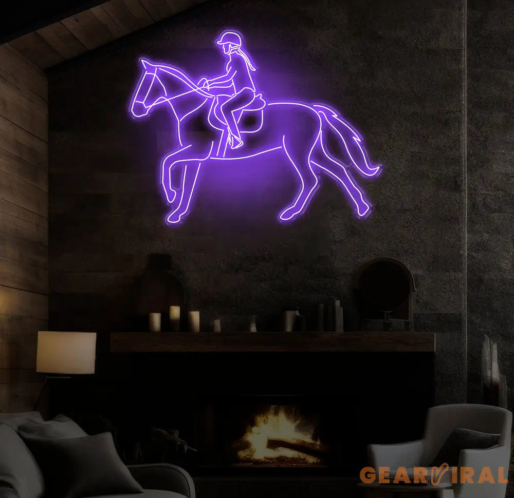 Equestrian Neon Sign Girl Riding Horse LED Light Custom Horse Rider Neon Wall Art Jockey Rodeo Room Decor Equestrian