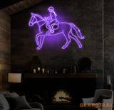 Equestrian Neon Sign Girl Riding Horse LED Light Custom Horse Rider Neon Wall Art Jockey Rodeo Room Decor Equestrian