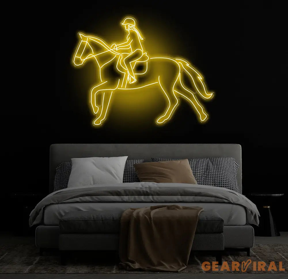 Equestrian Neon Sign Girl Riding Horse LED Light Custom Horse Rider Neon Wall Art Jockey Rodeo Room Decor Equestrian