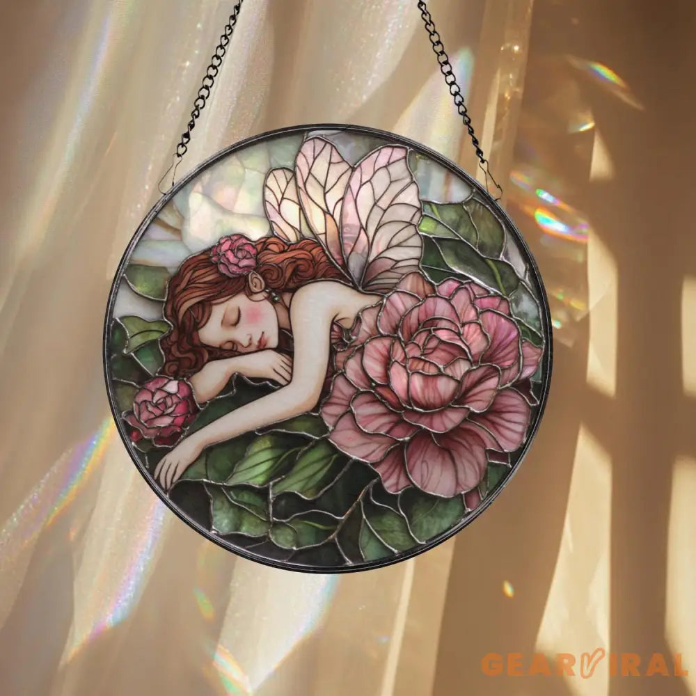 Fairies & Peony Glass Window Hanging Enchanted Flower Fairy Suncatcher Whimsical Wall Art Gift for Girlfriend Fairy