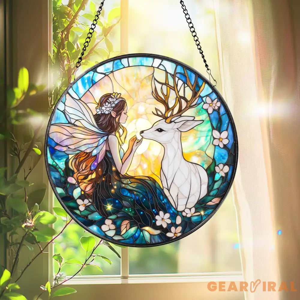 Fairy and Butterfly Hanging Glass Ornament Fantasy Car Charm or Window Decoration Magical Gift for Fairy Fans Nature