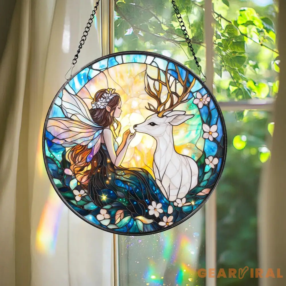 Fairy and Butterfly Hanging Glass Ornament Fantasy Car Charm or Window Decoration Magical Gift for Fairy Fans Nature