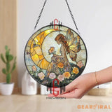 Fairy Stained Glass Suncatcher Butterfly Wing Fairy Window Panel Floral Garden Spirit Art Enchanted Sun Moon Glass