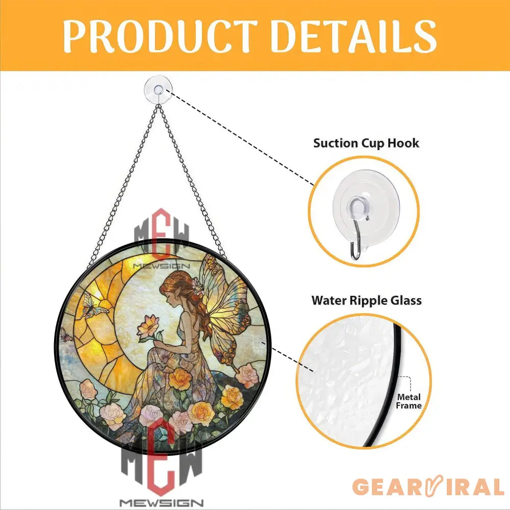 Fairy Stained Glass Suncatcher Butterfly Wing Fairy Window Panel Floral Garden Spirit Art Enchanted Sun Moon Glass