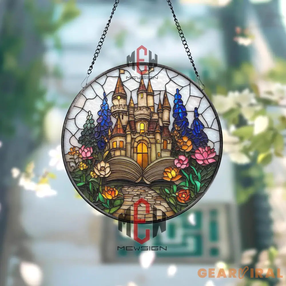Fairy Tale Castle Stained Glass Suncatcher Fantasy Storybook Window Hanging Magical Book Lover Gift Enchanted Decor