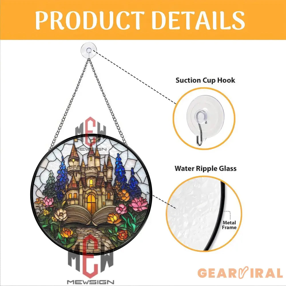 Fairy Tale Castle Stained Glass Suncatcher Fantasy Storybook Window Hanging Magical Book Lover Gift Enchanted Decor
