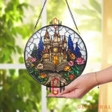 Fairy Tale Castle Stained Glass Suncatcher Fantasy Storybook Window Hanging Magical Book Lover Gift Enchanted Decor