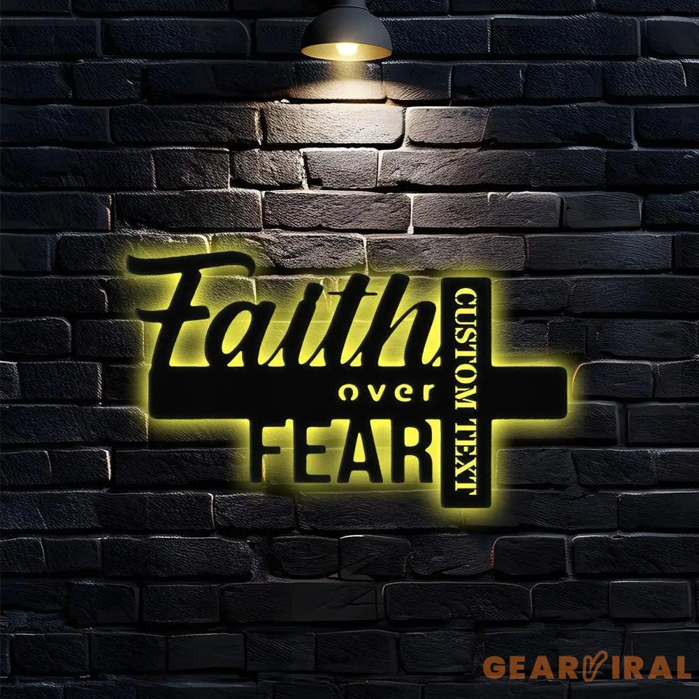Faith Over Fear Christian LED Sign Jesus Metal Sign Christian Sign Faith Over Fear Outdoor Jesus Decor Cross Metal Sign
