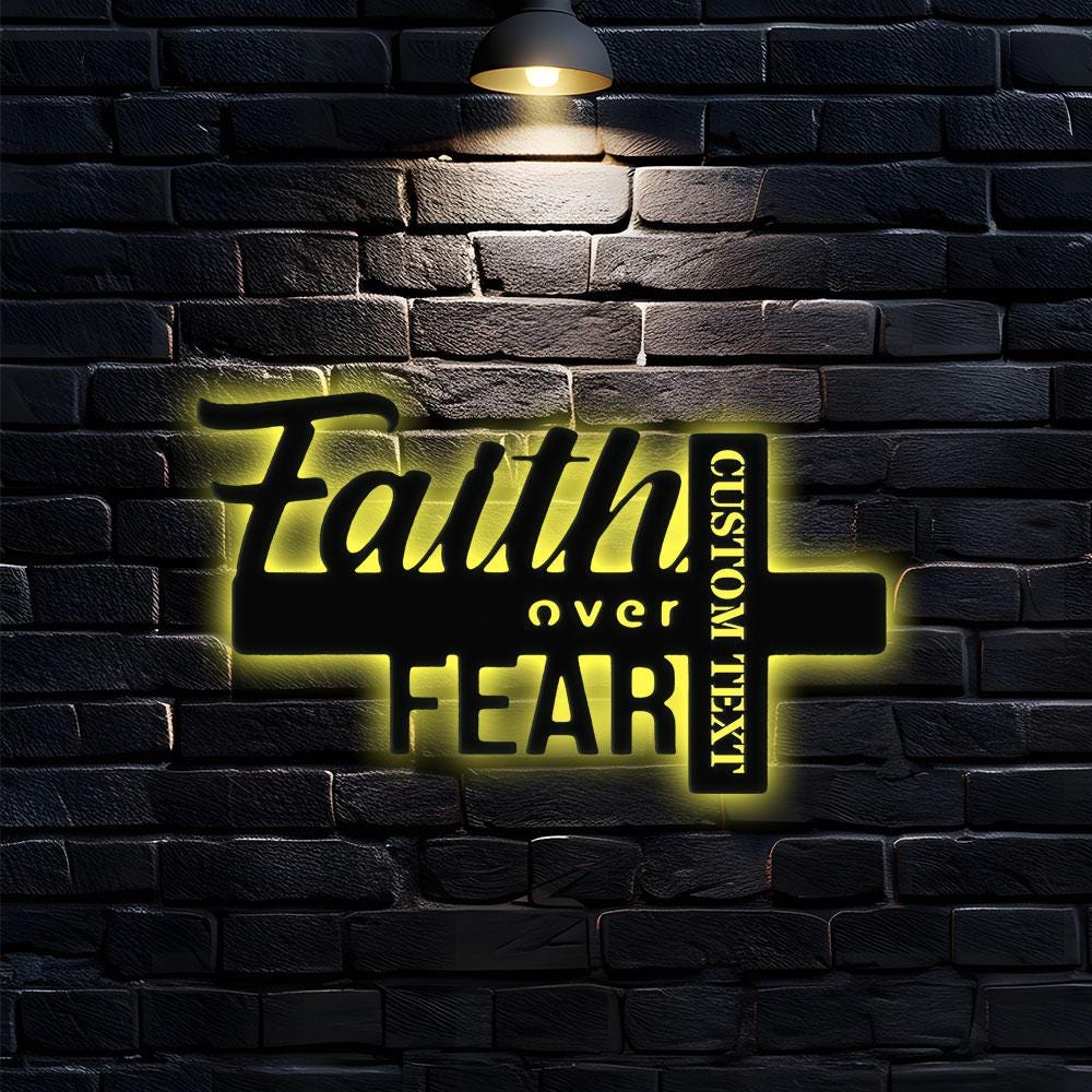 Faith Over Fear Christian LED Sign, Jesus Metal Sign, Christian Sign, Faith Over Fear, Outdoor Jesus Decor, Cross Metal Sign, Housewarming