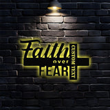 Faith Over Fear Christian LED Sign, Jesus Metal Sign, Christian Sign, Faith Over Fear, Outdoor Jesus Decor, Cross Metal Sign, Housewarming