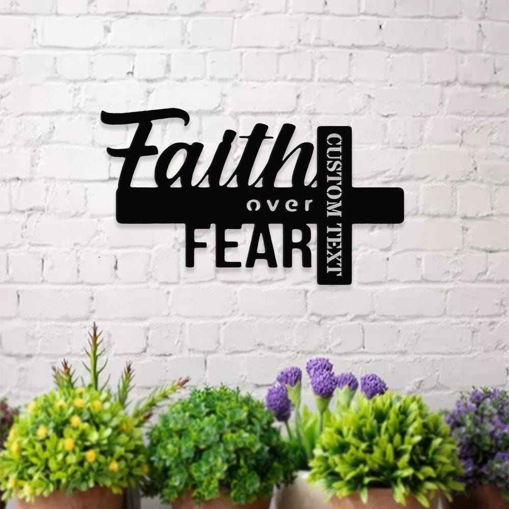 Faith Over Fear Christian LED Sign, Jesus Metal Sign, Christian Sign, Faith Over Fear, Outdoor Jesus Decor, Cross Metal Sign, Housewarming
