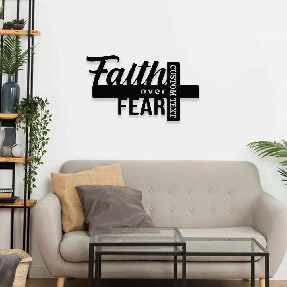 Faith Over Fear Christian LED Sign, Jesus Metal Sign, Christian Sign, Faith Over Fear, Outdoor Jesus Decor, Cross Metal Sign, Housewarming