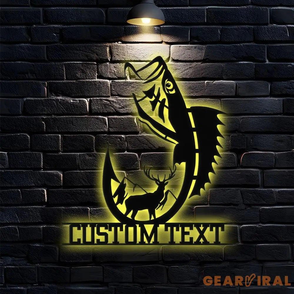 Family Fishing Hunting Lover Metal Sign Personalized Family Name Led Metal Sign Outdoor Door Decor Fishing Wall Art