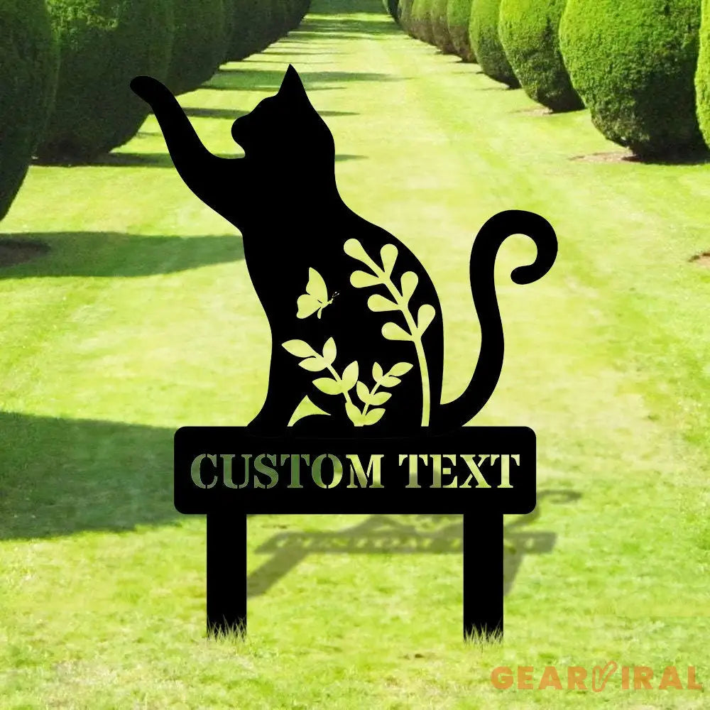 Family Name Cat Metal Stake- Family Garden Stake - Personalize Cat Shape Yard Art - Black Cat Sign - Housewarming