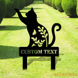 Family Name Cat Metal Stake- Family Garden Stake - Personalize Cat Shape Yard Art - Black Cat Sign - Housewarming