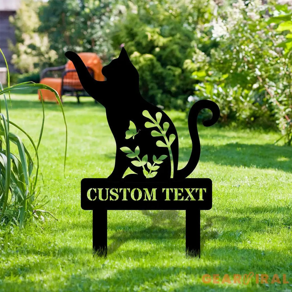 Family Name Cat Metal Stake- Family Garden Stake - Personalize Cat Shape Yard Art - Black Cat Sign - Housewarming
